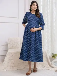 Nayo Women's Ethnic Motifs Print Maternity Maxi Dress