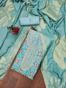 Ishin Floral Embroidered Sequinned Organza Unstitched Dress Material