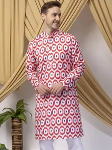 Hangup Geometric Printed Band Collar Straight Kurta