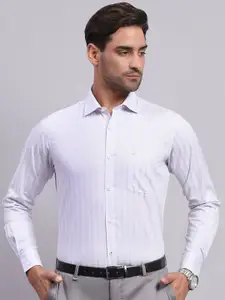 Monte Carlo Men Spread Collar Vertical Striped Cotton Casual Shirt