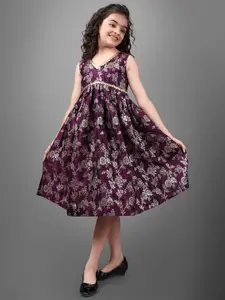 Kedar Fab Girls Printed Jacquard Fit & Flare Midi Dress