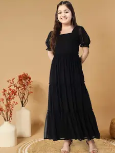 BAESD Girl Solid  Bell Sleeve Georgette Fit & Flare Maxi Dress
