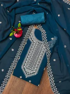 Ishin Floral Embroidered Silk Georgette Unstitched Dress Material