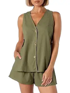 MIAKEE Bellentine V Neck Sleeveless Top With Shorts