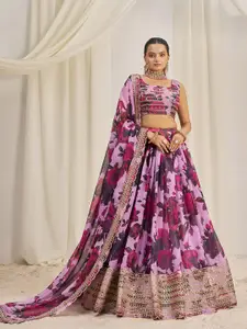 Fusionic Embroidered Sequinned Organza Semi-Stitched Lehenga & Unstitched & With Dupatta