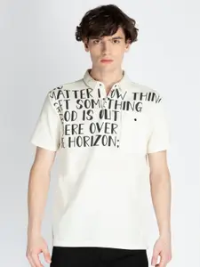 Status Quo Men Typography Printed Polo Collar Cotton T-shirt