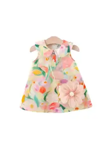 StyleCast x Revolte Girls Printed Peter Pan Collar A-Line Mini Dress With a Sling Bag