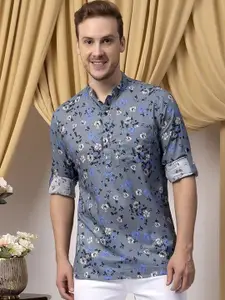 Hangup Floral Printed Mandarin Collar Kurta