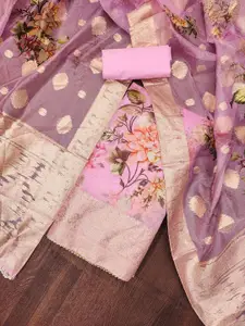 Ishin Floral Printed Zari Organza Unstitched Dress Material