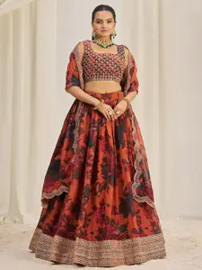 Fusionic Embellished Sequinned Organza Semi-Stitched Lehenga & Unstitched Blouse & Dupatta