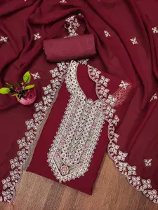 Ishin Floral Embroidered Zari Silk Georgette Unstitched Dress Material