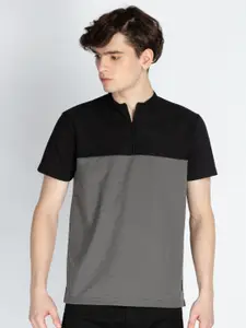 Status Quo Men Colourblocked Henley Neck T-shirt