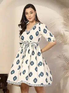 Stylum Women's Bohemian Print Puff Sleeve Fit & Flare Dress