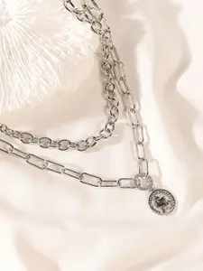 SOHI The Coin Chainlink Silver Plated Layered Necklace