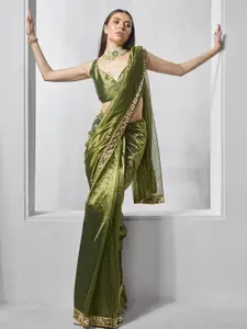 Mitera Mirror Work Organza Saree
