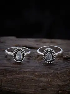 Kushal's Fashion Jewellery Silver Rhodium-Plated Stone-Studded Toe Rings