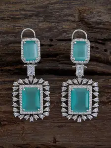 Kushal's Fashion Jewellery Rhodium-Plated Copper Square Shaped Drop Earrings