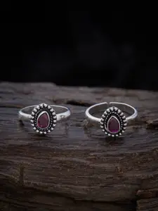 Kushal's Fashion Jewellery Set Of 2 Silver Rhodium-Plated Stone-Studded Toe Ring