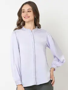 NOT SO PINK Women New Mandarin Collar Solid Casual Shirt