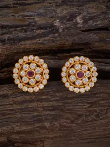 Kushal's Fashion Jewellery 92.5 Pure Silver Gold-Plated Stones Studded Floral Studs
