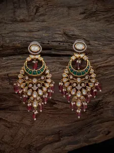 Kushal's Fashion Jewellery Embellished Bridal Kundan Studded Contemporary Drop Earrings