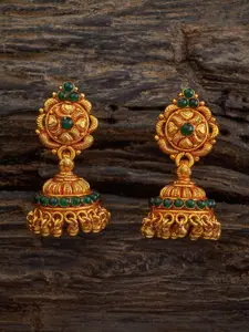 Kushal's Fashion Jewellery Embellished Bridal 92.5 Silver Gold-Plated Stone Dome Jhumkas