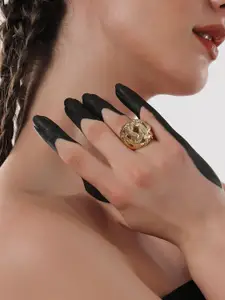 SOHI Gold-Plated Basket Weave Adjustable Finger Ring