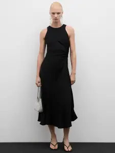 MANGO Ruched Sleeveless Sheath Midi Dress