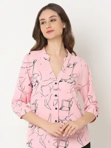 NOT SO PINK Women New Mandarin Collar Conversational Printed Casual Shirt