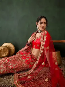 Sangria Embroidered Semi-Stitched Lehenga & Unstitched Choli With Dupatta