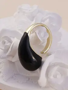 SOHI Gold Plated Stone Studded Adjustable Teardrop Finger Ring