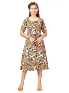 BAESD Ethnic Motifs Print Fit & Flare Midi Dress