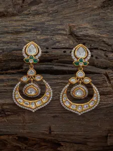 Kushal's Fashion Jewellery Kundan Studded Crescent Shaped Drop Earrings
