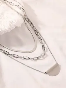 SOHI The Curve Chainlink Silver Plated Layered Necklace