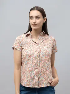 PURYS Women Standard Spread Collar Floral Printed Casual Shirt
