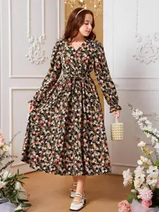 BAESD Floral Print Puff Sleeve Fit & Flare Midi Dress