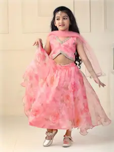 BAESD Girls Printed Ready to Wear Organza Lehenga & Blouse With Dupatta