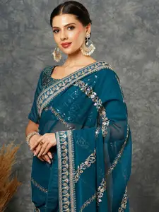 Satrani Embellished Embroidered Pure Georgette Saree