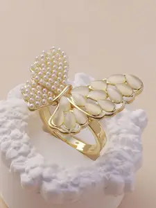 SOHI Gold Plated Artificial Stones Adjustable Butterfly Dreams Statement Finger Ring