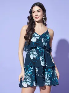 Trend Arrest Floral Print Georgette Fit & Flare Mini Dress