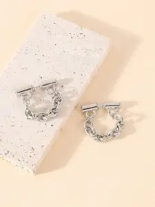 SOHI Silver Plated Contemporary Hoop Earrings