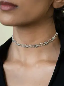 SHAYA Elizabeth Allen 925 Sterling Silver Stones Studded Choker Oxidised Necklace