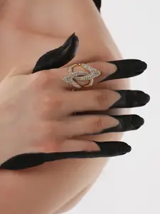 SOHI Gold Plated Stone Studded Adjustable Finger Ring