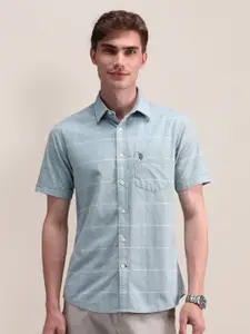 U.S. Polo Assn. Men Classic Cutaway Collar Tartan Checked Cotton Formal Shirt