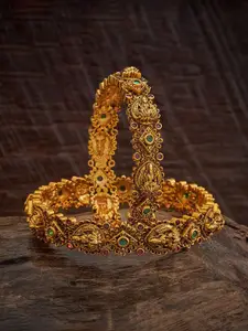 Kushal's Fashion Jewellery Set Of 2 Gold Plated Stones Studded Antique Bangles