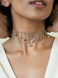 SHAYA 925 Sterling Silver Stones Studded Sudo Motif Choker Oxidised Necklace