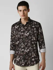 V Dot Men Spread Collar Floral Printed Cotton Slim Fit Casual Shirt