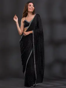 Trendmalls Embellished Beads and Stones Poly Georgette Heavy Work Saree