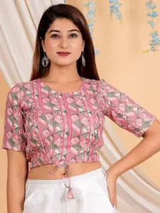 YASH GALLERY Printed Short Sleeves Saree Blouse