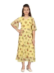 BAESD Floral Print Flared Sleeve Georgette Fit & Flare Midi Dress